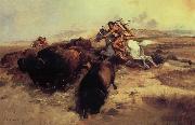 Charles M Russell Buffalo Hunt oil on canvas